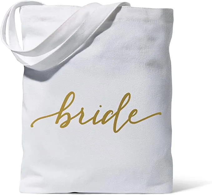 11 Piece Set - Bride & Black Bridesmaid Canvas Beach Tote Bags