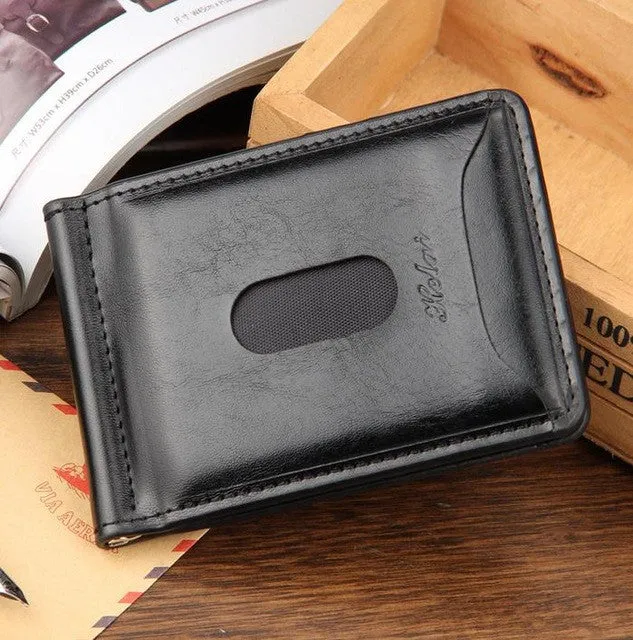 2017 Hot Sale Fashion New Men Money Clips Black Brown PU Leather 2 folded Open Clamp For Money With Zipper Pocket Free Shipping