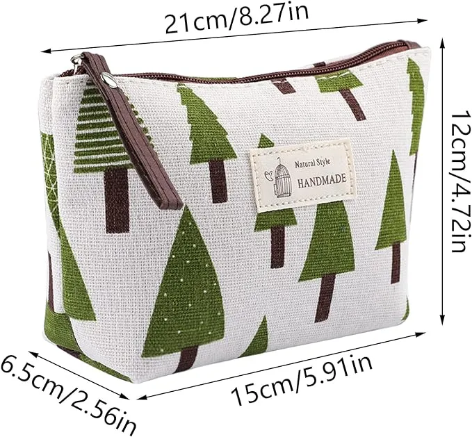 4 Pcs Canvas Cosmetic Bags, Multi-Functional Canvas Travel Pouch Toiletry Bag Printed Makeup Bags with Zipper for Women Girls Vacation Travel