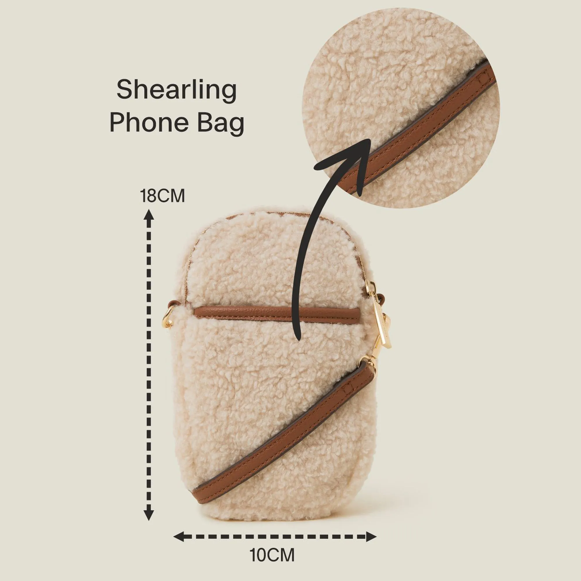 Accessorize London Women's Cream Shearling Phone Bag