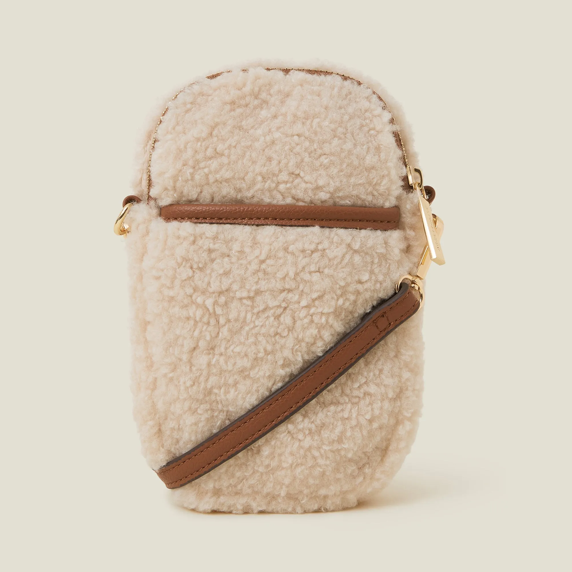 Accessorize London Women's Cream Shearling Phone Bag