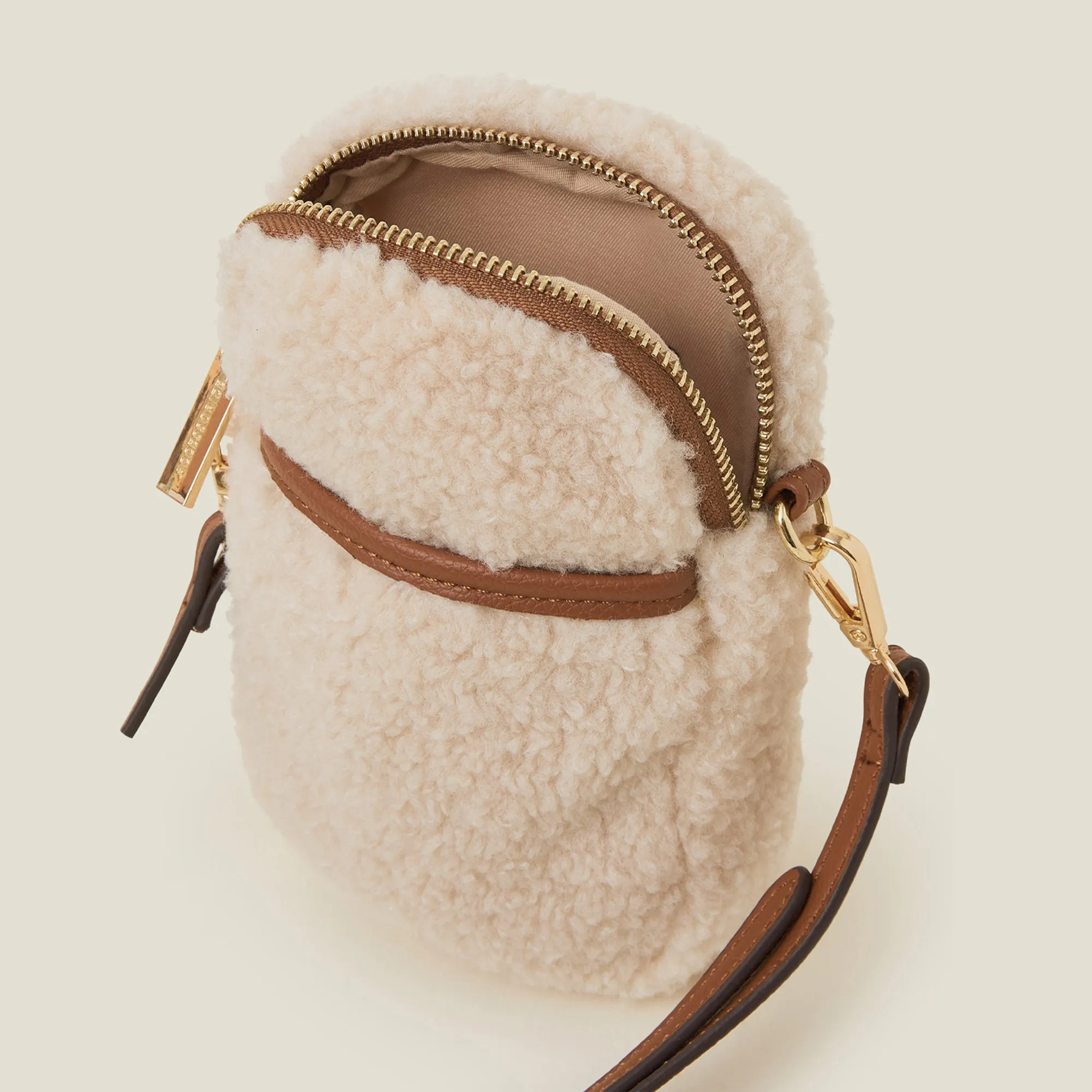 Accessorize London Women's Cream Shearling Phone Bag