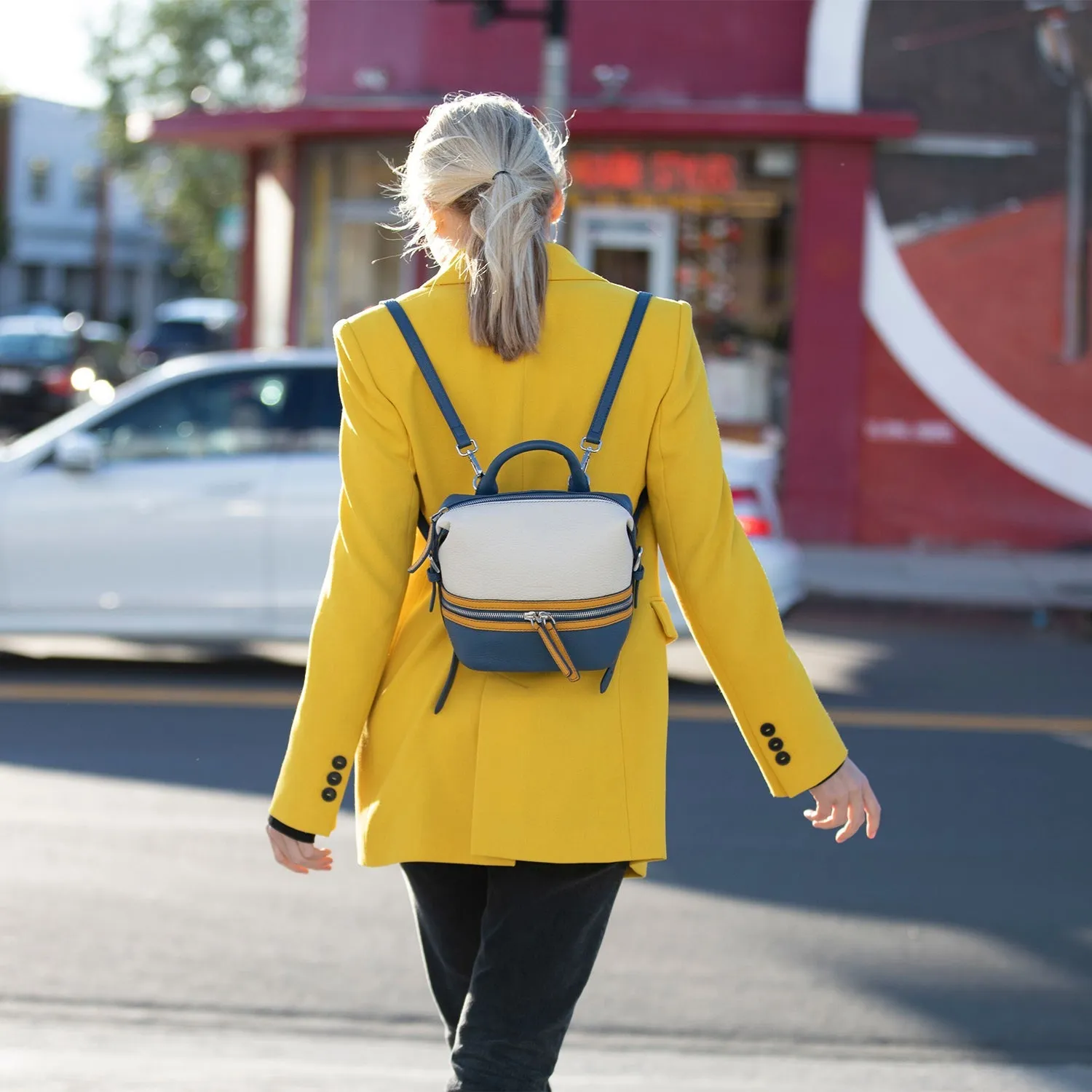 Ashley Small Off White Leather Backpack