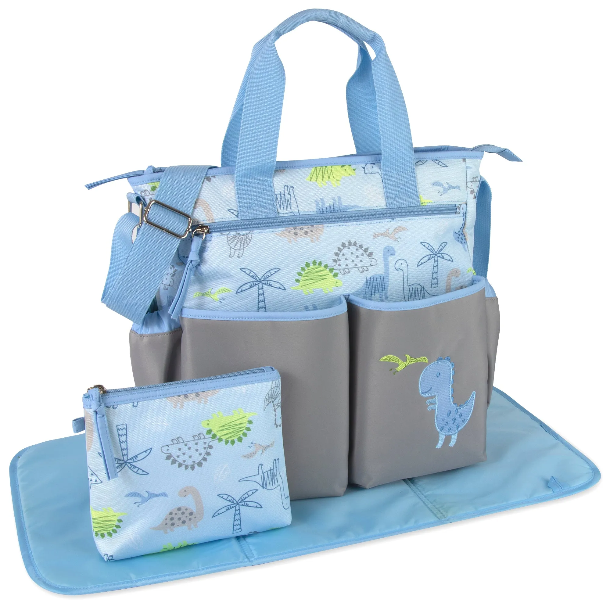 Baby Essentials 3-in-1 Diaper Bag Set - Blue Dino Themed