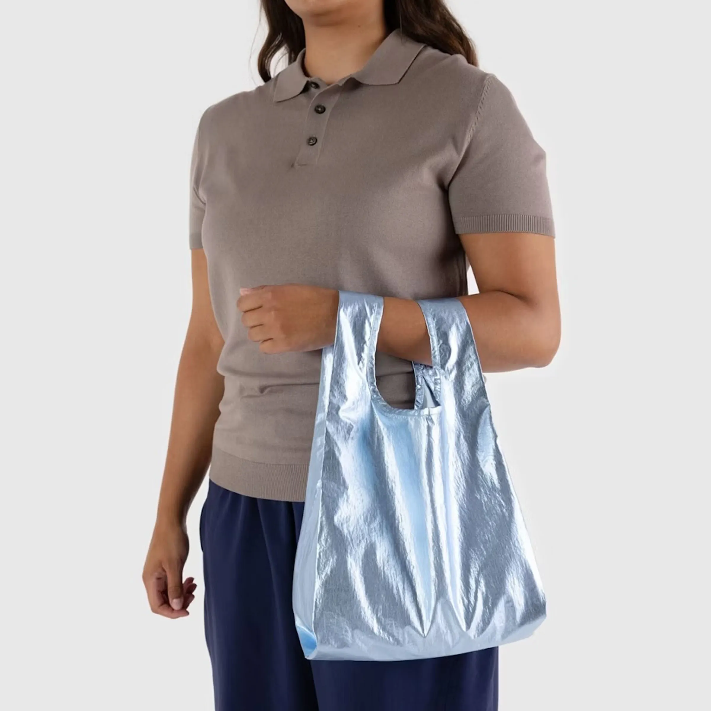 BAGGU Metallic Light Blue Baby Baggu