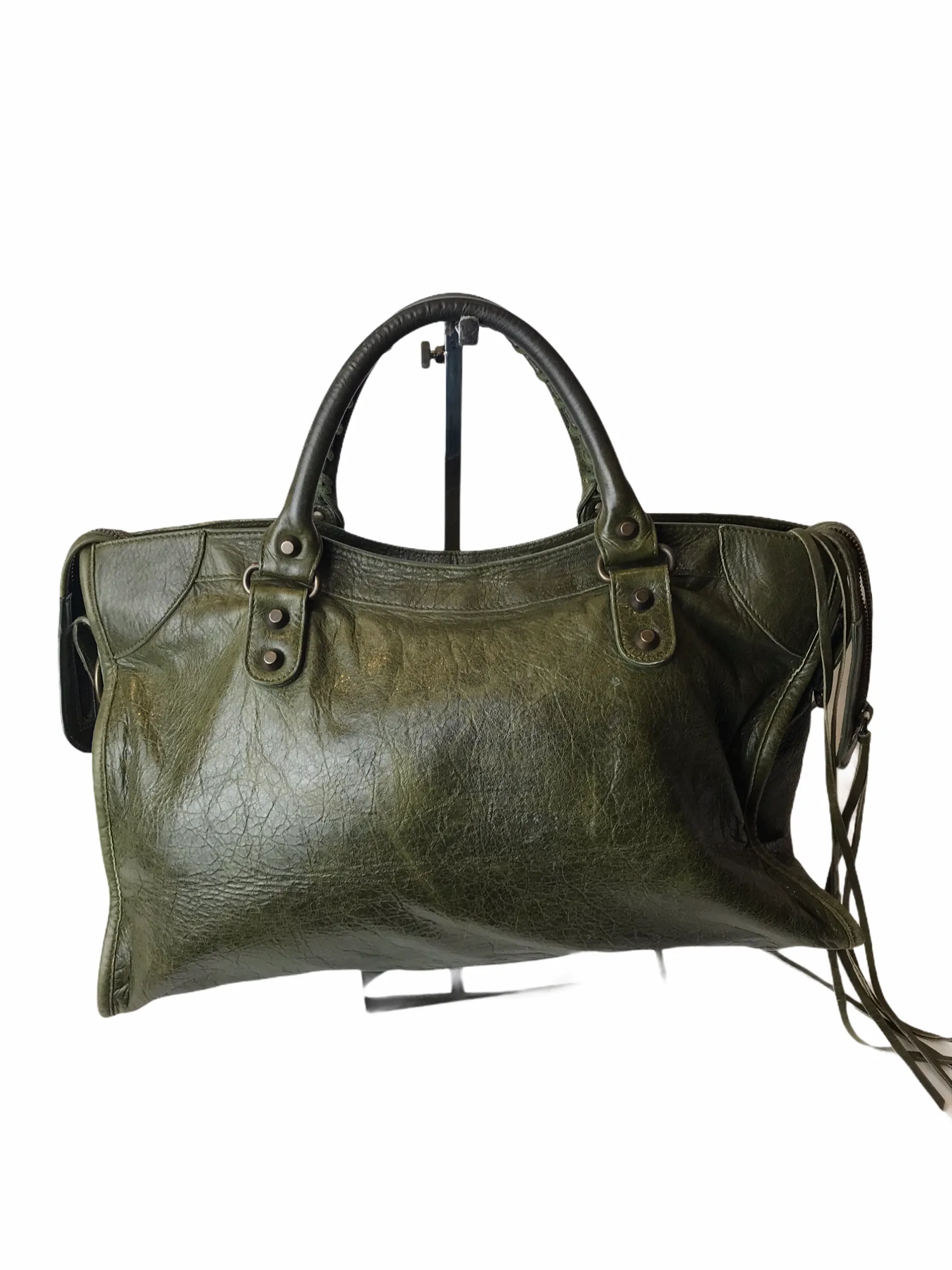 Balenciaga Olive Green Classic "City" Leather Tote - As Seen on Instagram