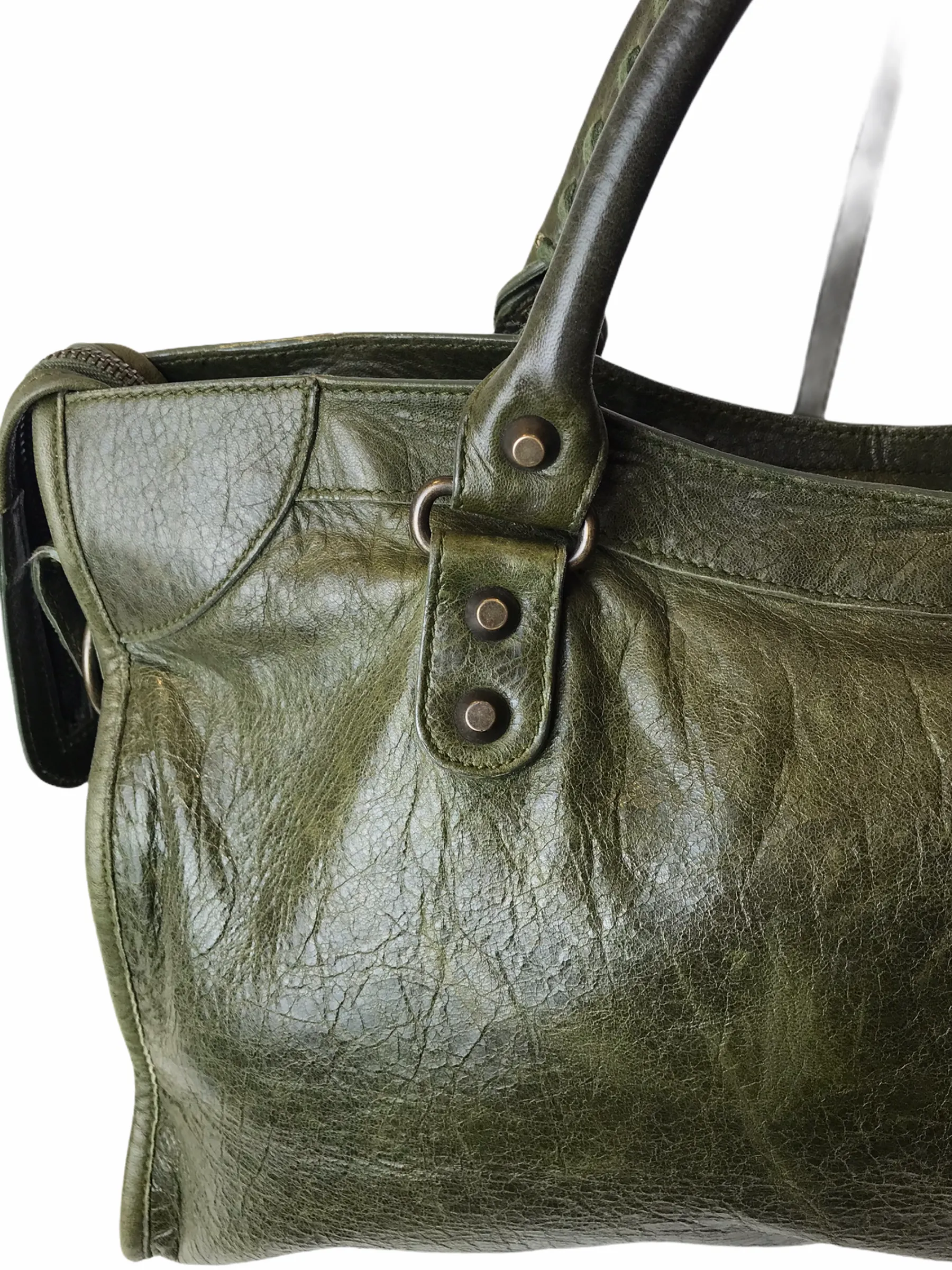 Balenciaga Olive Green Classic "City" Leather Tote - As Seen on Instagram