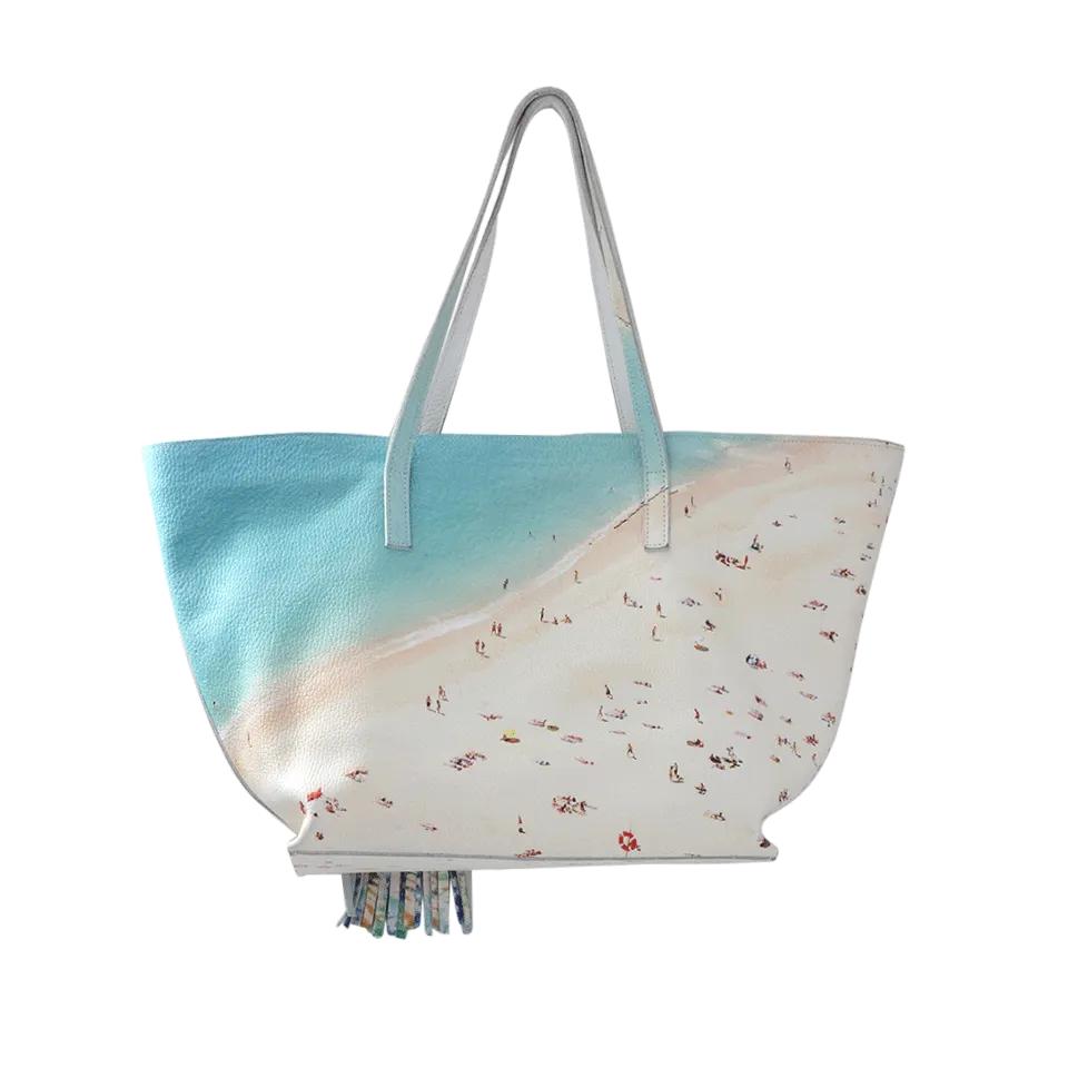 Beach Print Leather Tote