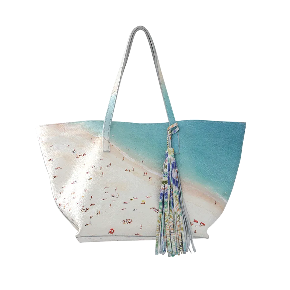 Beach Print Leather Tote