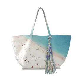 Beach Print Leather Tote