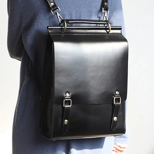 Black Classic Satchel Laptop Leather School Backpack for Women