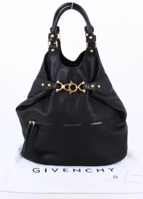 Black Leather Buckle Tote With Gold Toned Hardware