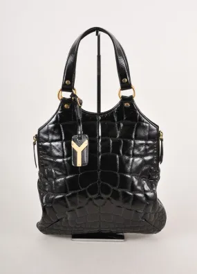 Black Pebbled Patent Leather "Tribute" Tote Bag