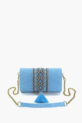 Boho Chic Beaded Denim Clutch