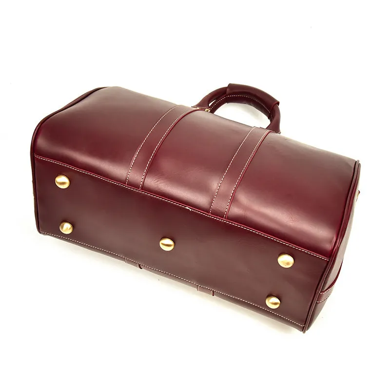 Burgundy Shoulder Leather Travel Weekender Duffel Bag