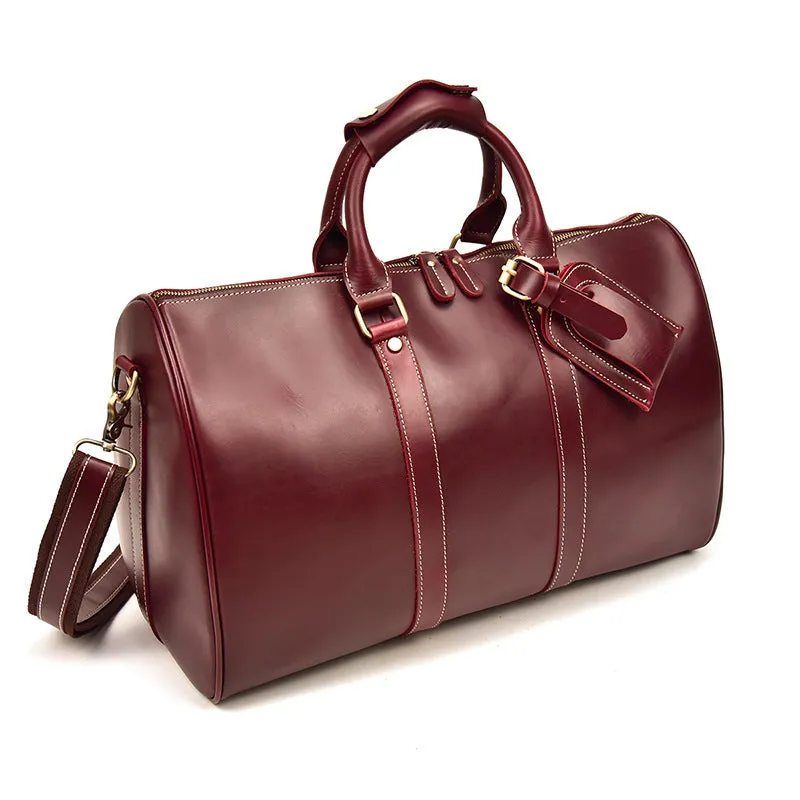 Burgundy Shoulder Leather Travel Weekender Duffel Bag