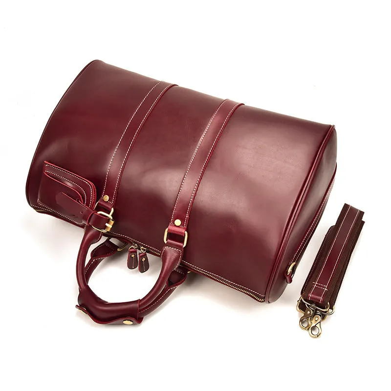 Burgundy Shoulder Leather Travel Weekender Duffel Bag