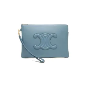 Celine Chic Denim Blue Leather Clutch with Removable Strap