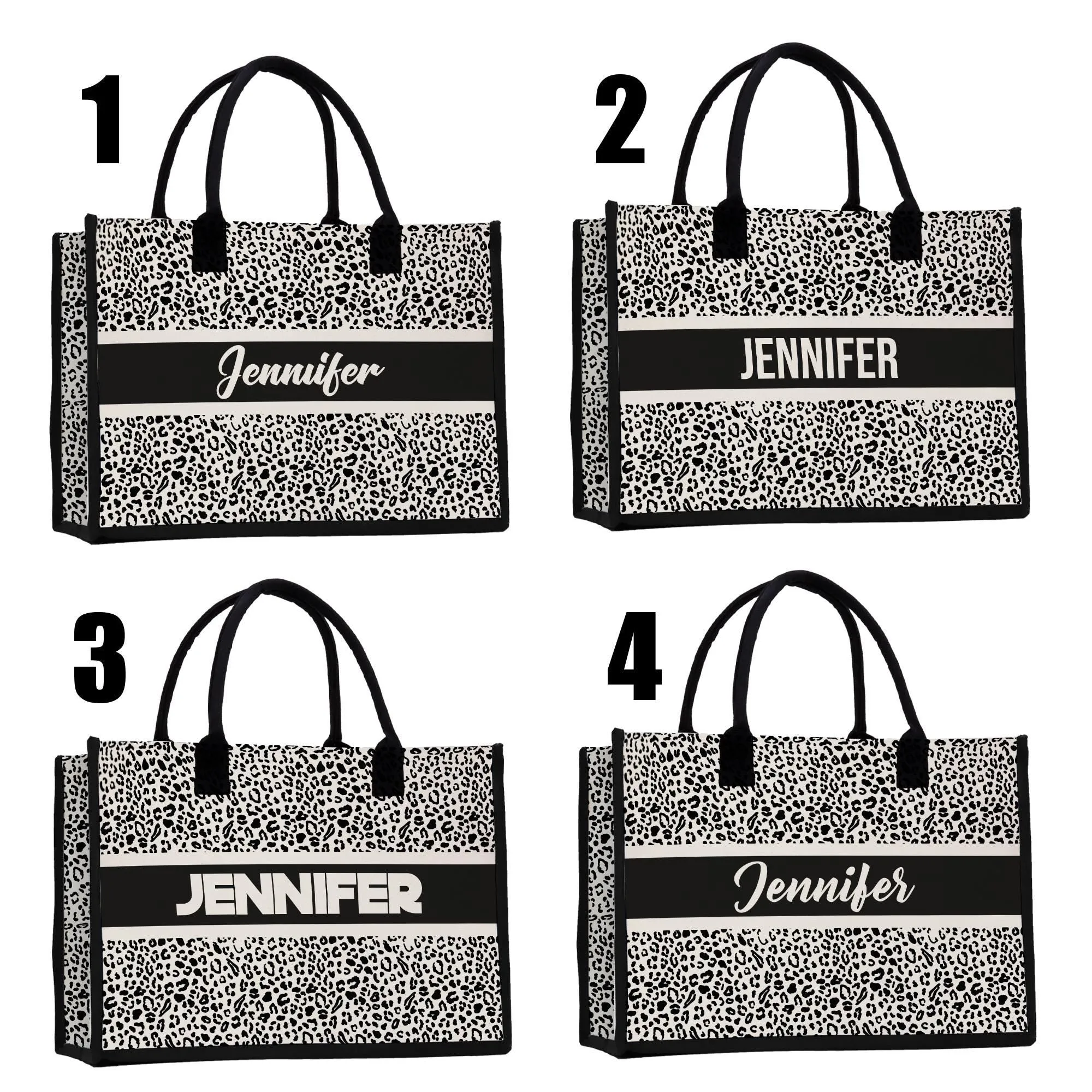 Custom Name Cotton Canvas Tote Bag Personalized Chic Pattern Tote Christmas Gift Bridesmaid Bag Premium Custom Tote Bag (PNTB1002)