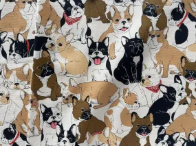 Dapper French Bulldogs on Natural Light-Weight Cotton Canvas (Made in Japan)