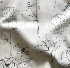 Delicately Sketched Blooms Cotton Canvas (Made in India)