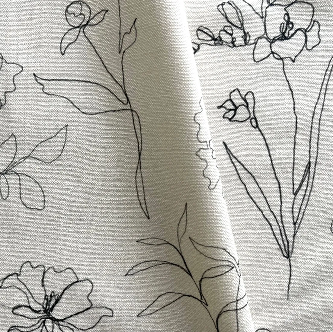 Delicately Sketched Blooms Cotton Canvas (Made in India)