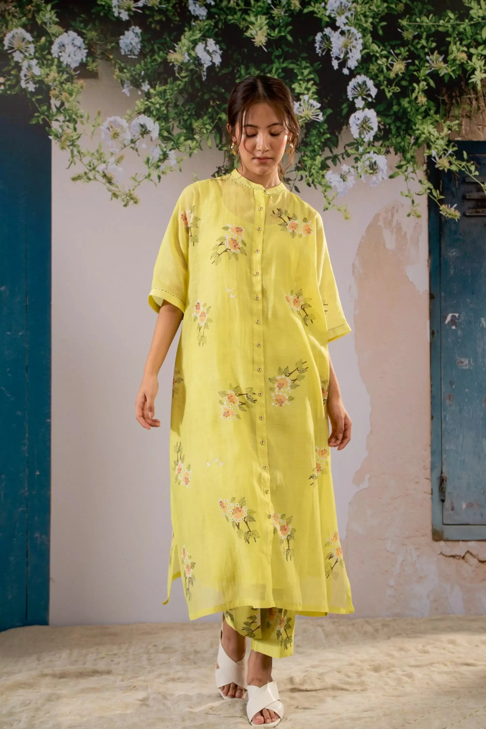 Discharge Print Lemon Kurta Set