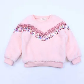 Doe a Dear Little Girls Pink Sequin Fuzzy Sweatshirt