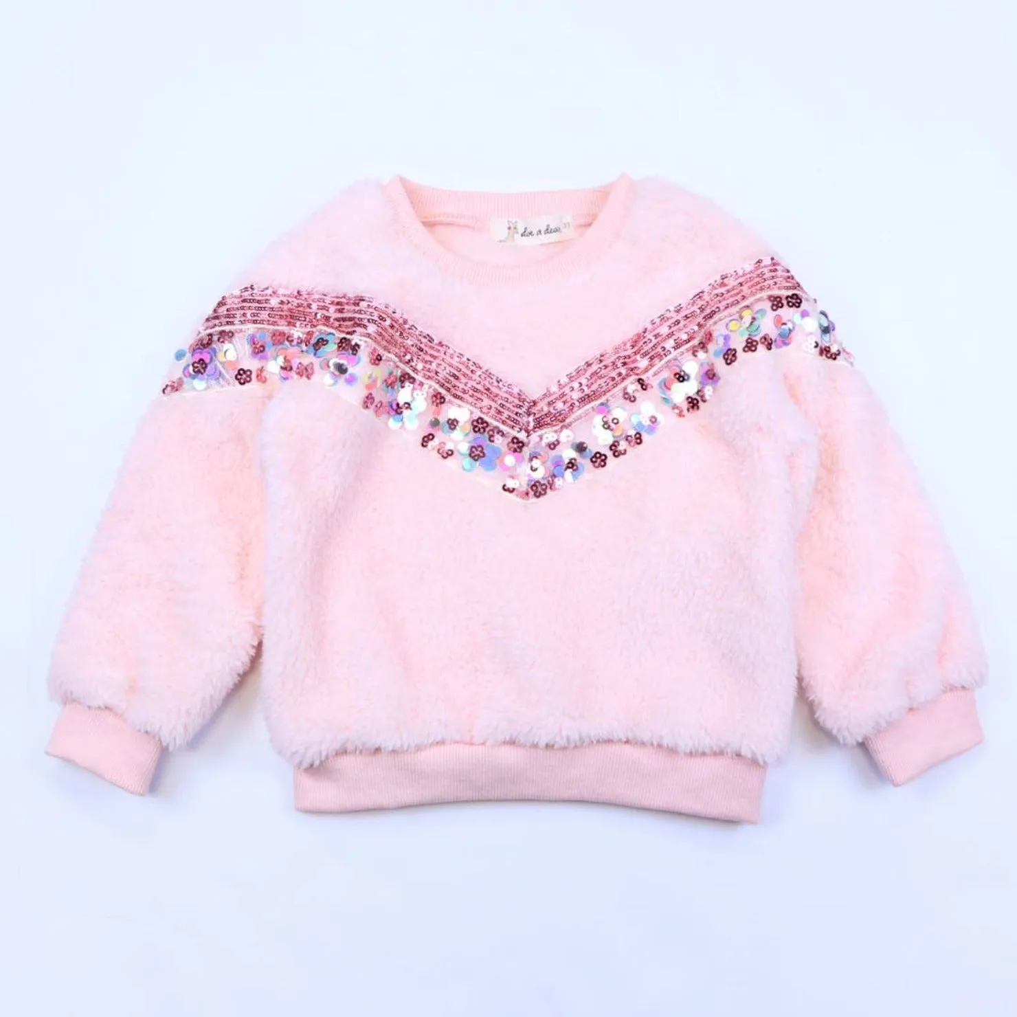 Doe a Dear Little Girls Pink Sequin Fuzzy Sweatshirt