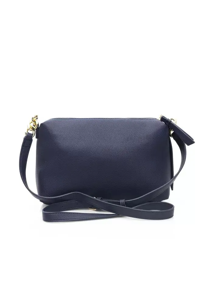 Elegant Blue Shoulder Bag with Golden Details