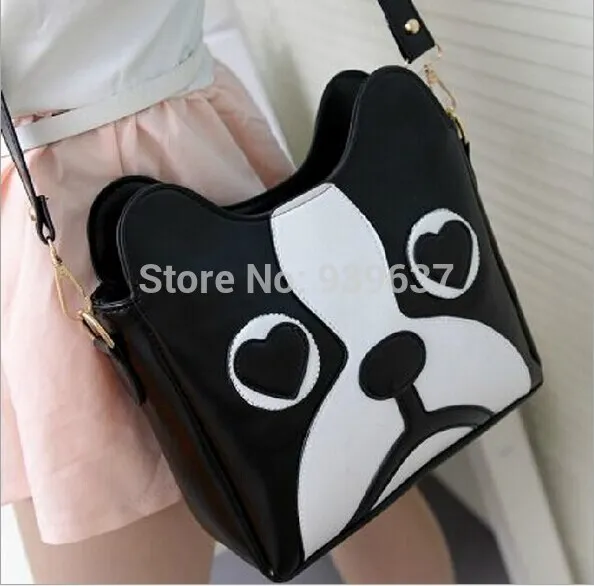 Fashion new handbags High quality PU leather Women bag Black and white hit color Sweet girl printing Dog Shoulder Female bag