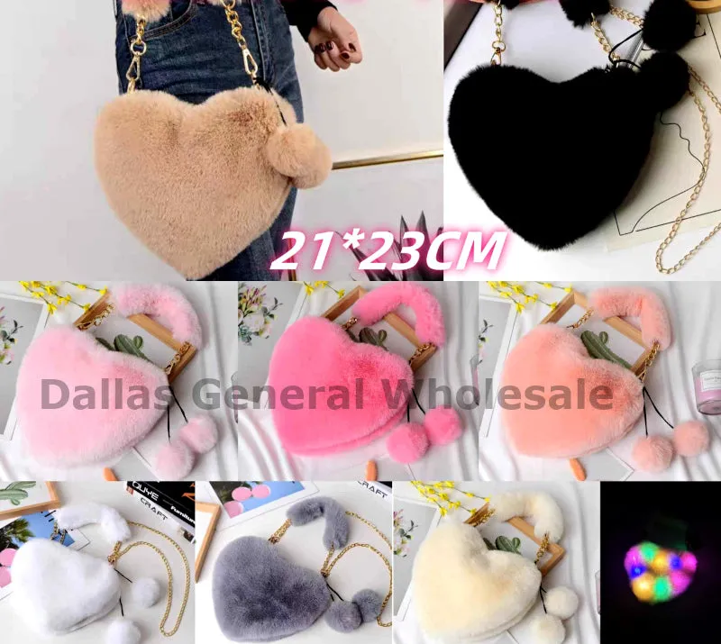 Fluffy Light Up Heart Shoulder Bags Wholesale