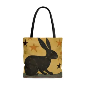 Folk Art Black Rabbit Tote Bag - Cute Cottagecore Totebag Makes the Perfect Gift