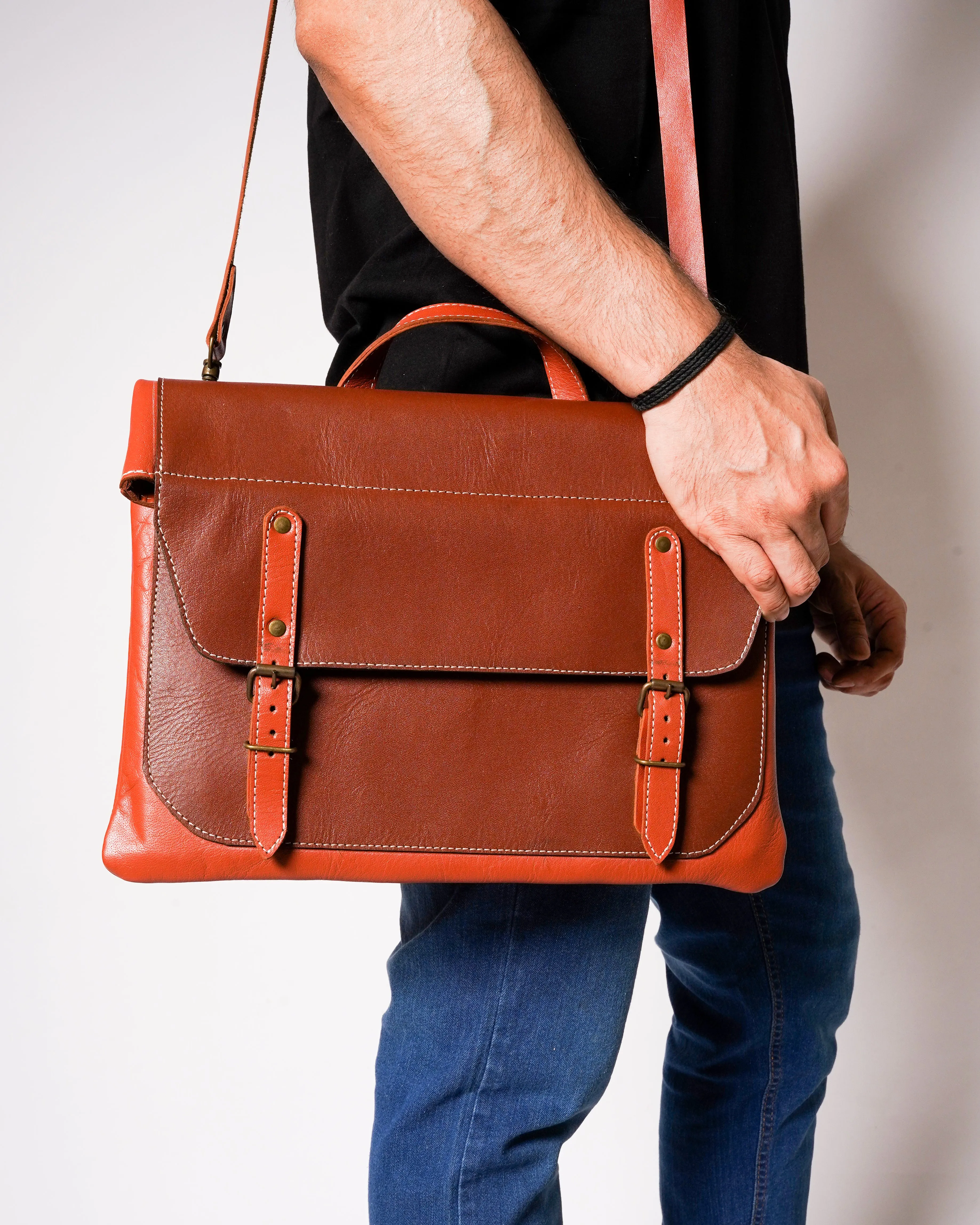 For Sale Elegant Leather Briefcase and Messenger Bag in Stylish Design