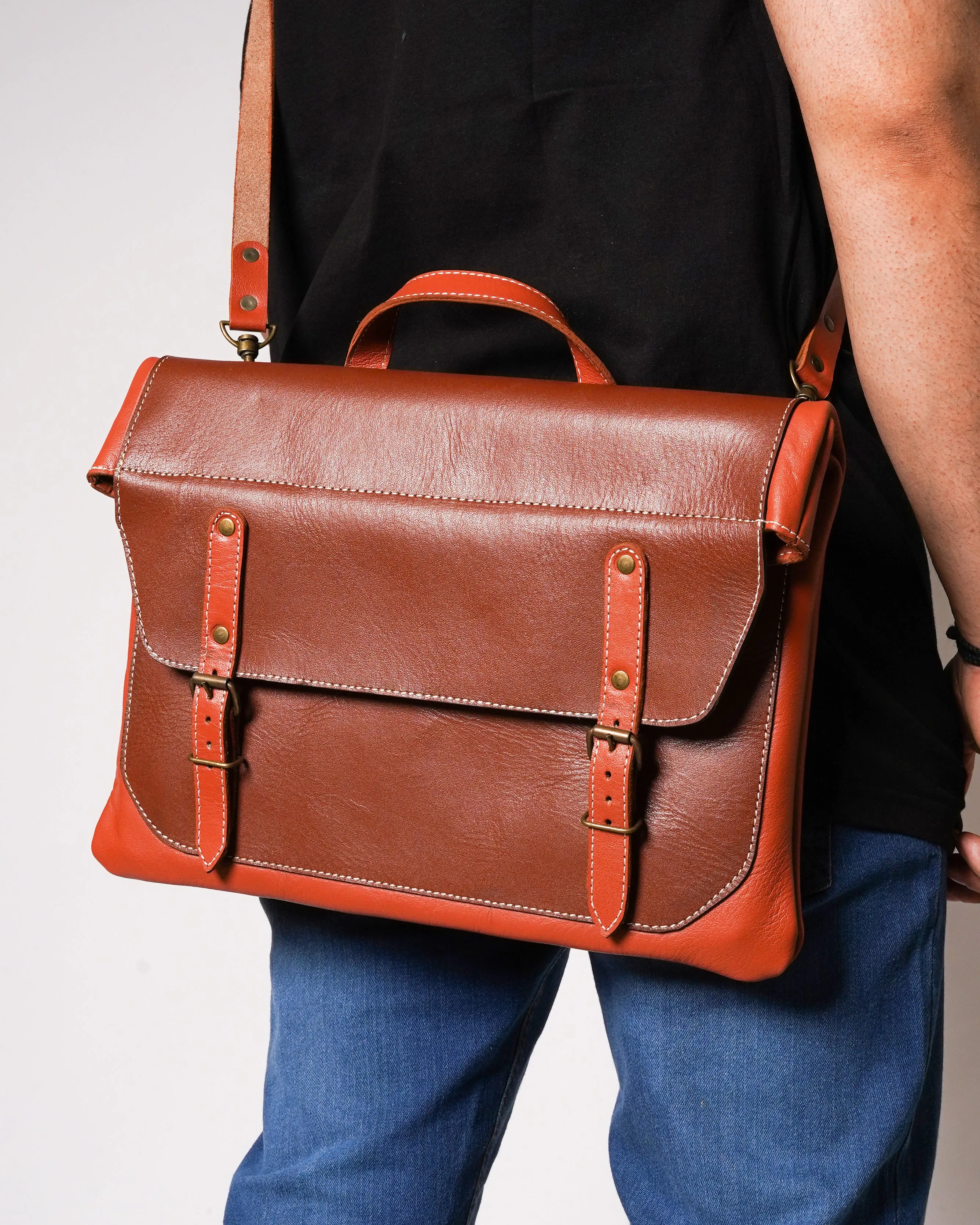 For Sale Elegant Leather Briefcase and Messenger Bag in Stylish Design