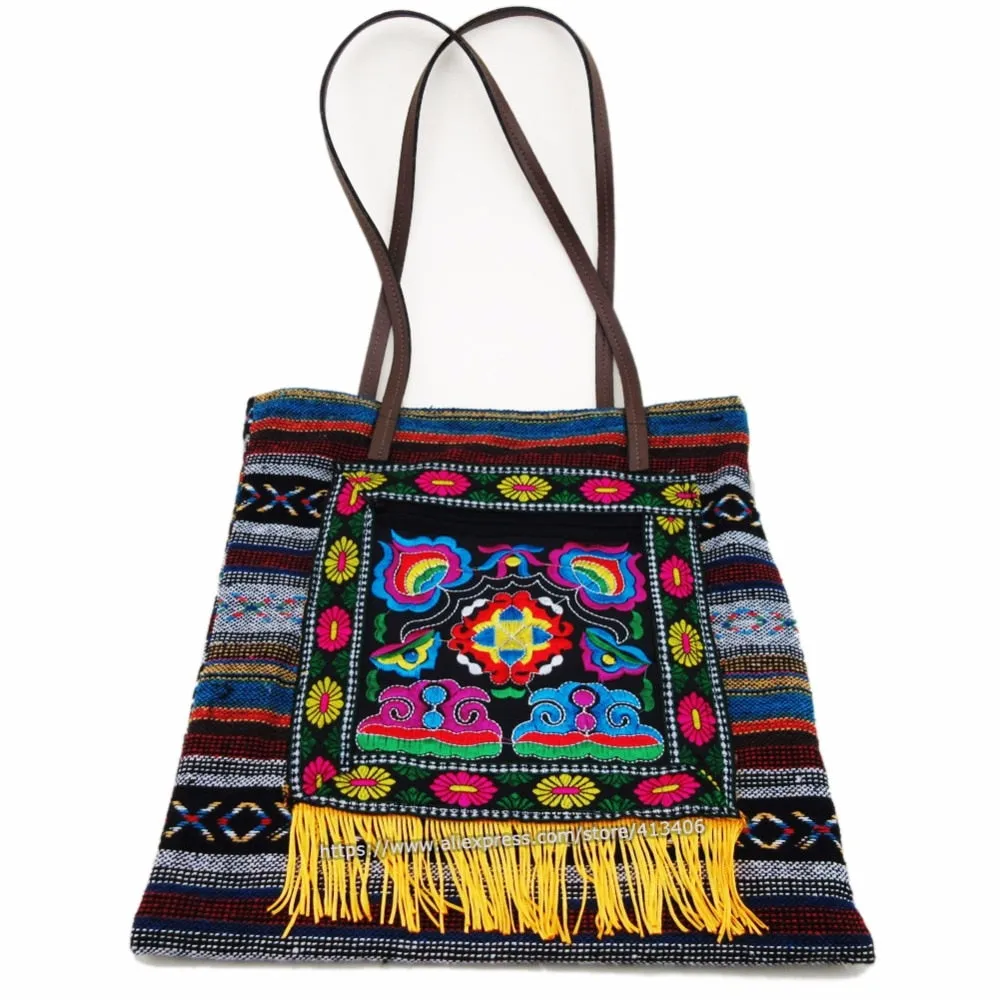 Free shipping Vintage Hmong Tribal Ethnic Thai Indian Boho shoulder bag message bag linen handmade embroidery Tapestry SYS-1012A