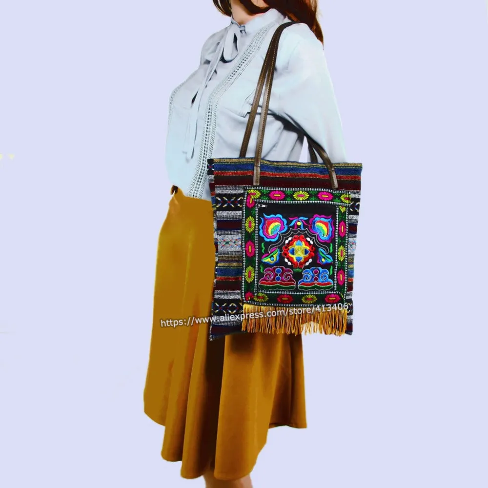 Free shipping Vintage Hmong Tribal Ethnic Thai Indian Boho shoulder bag message bag linen handmade embroidery Tapestry SYS-1012A