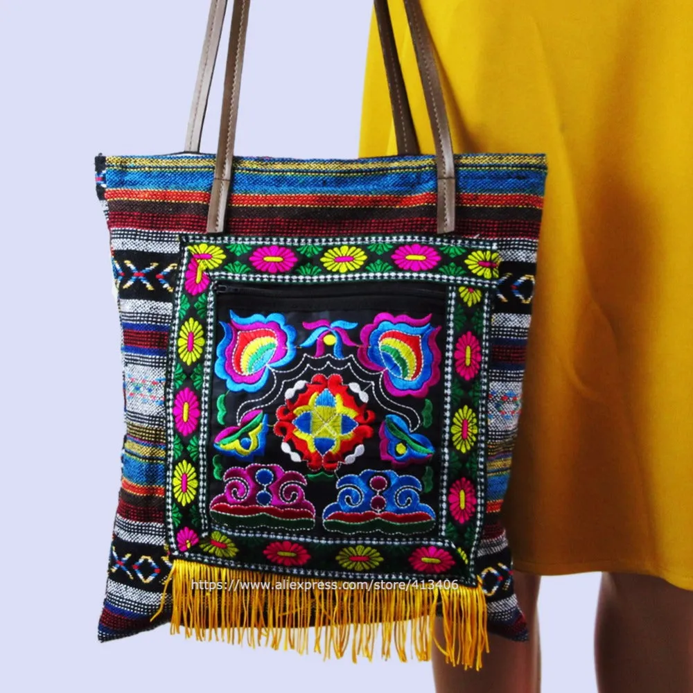 Free shipping Vintage Hmong Tribal Ethnic Thai Indian Boho shoulder bag message bag linen handmade embroidery Tapestry SYS-1012A