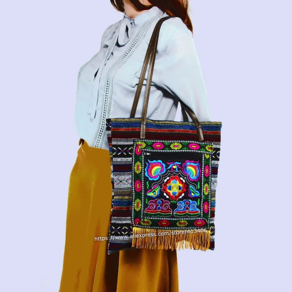 Free shipping Vintage Hmong Tribal Ethnic Thai Indian Boho shoulder bag message bag linen handmade embroidery Tapestry SYS-1012A