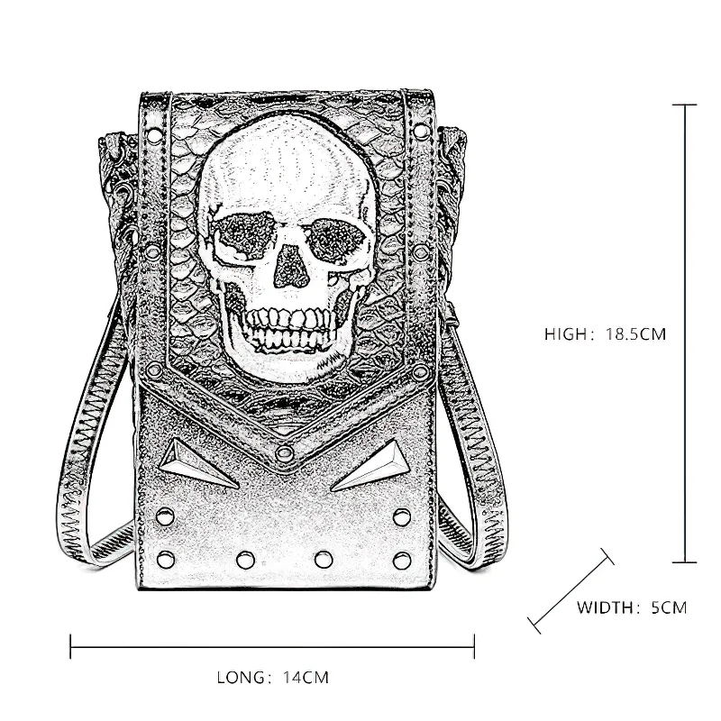 Gothic Skull Crossbody Bag With Adjustable Strap / Motorcycle Waist Pack