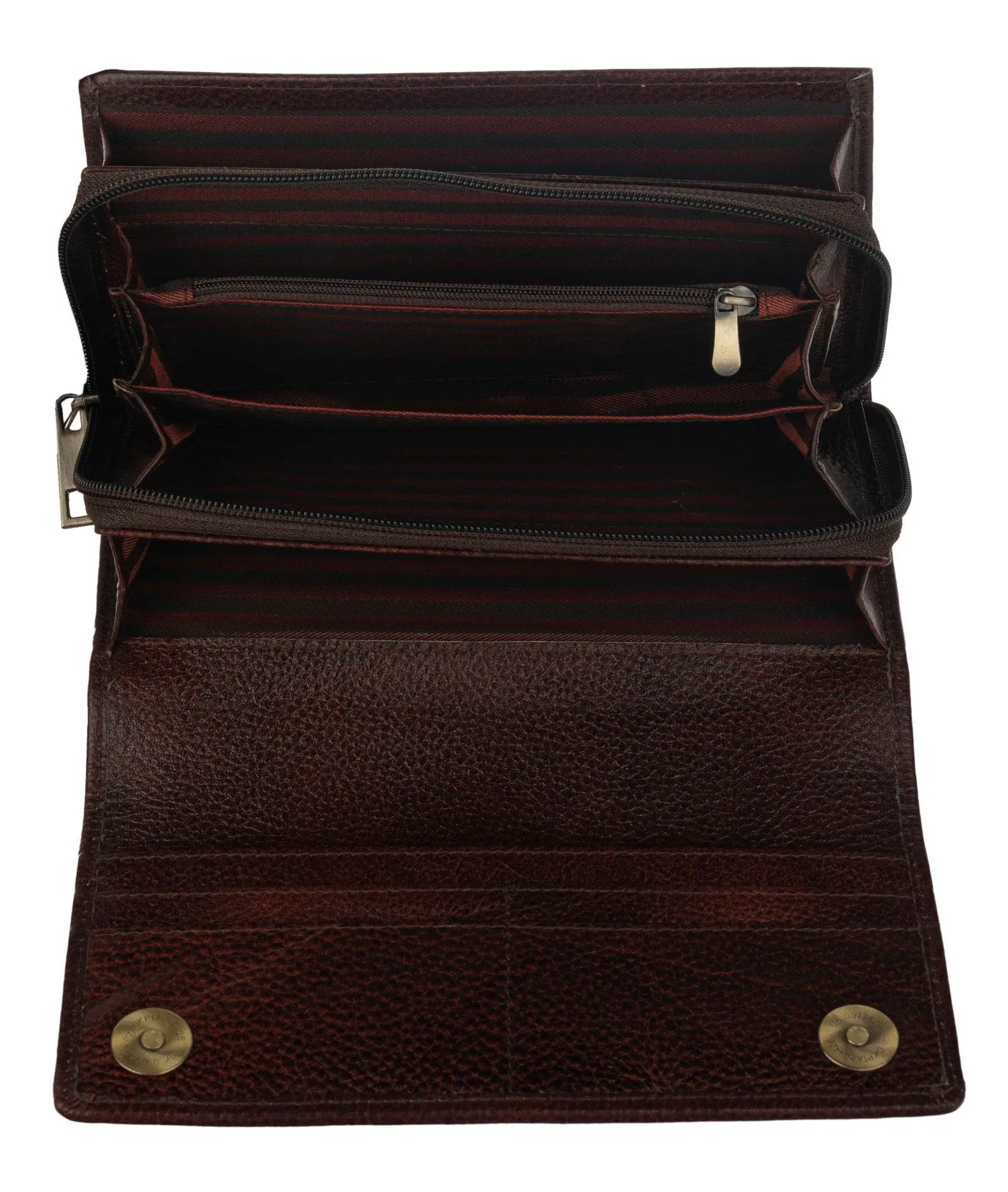 Handcrafted Leather Clutch For Women - Brown 4 Compartment Bag 7.5x4 Inches, Genuine Leather