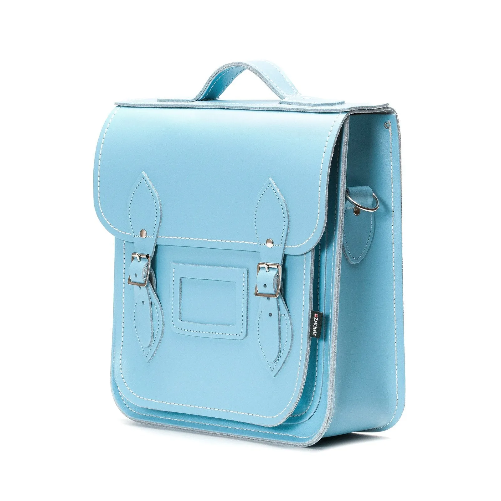 Handmade Leather City Backpack - Pastel Baby Blue