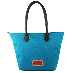 Jute Bag with Leather Handles - Blue