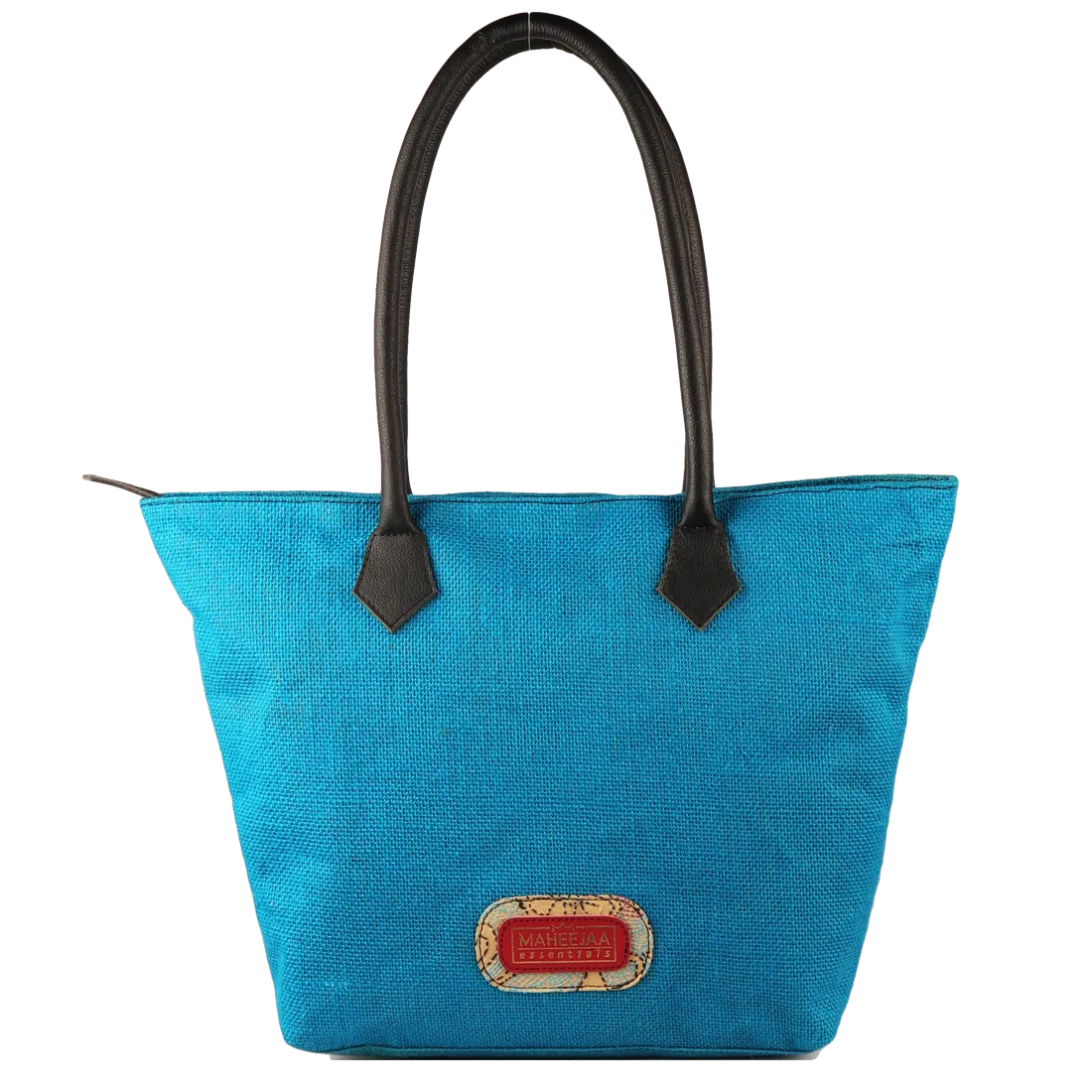 Jute Bag with Leather Handles - Blue