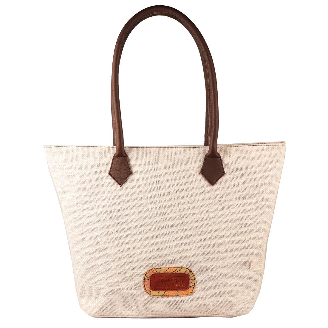 Jute Bag with Leather Handles - White