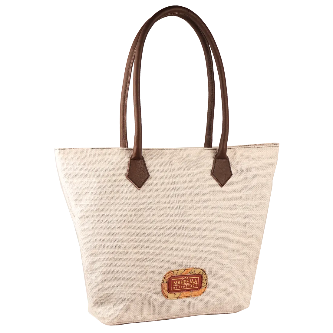 Jute Bag with Leather Handles - White