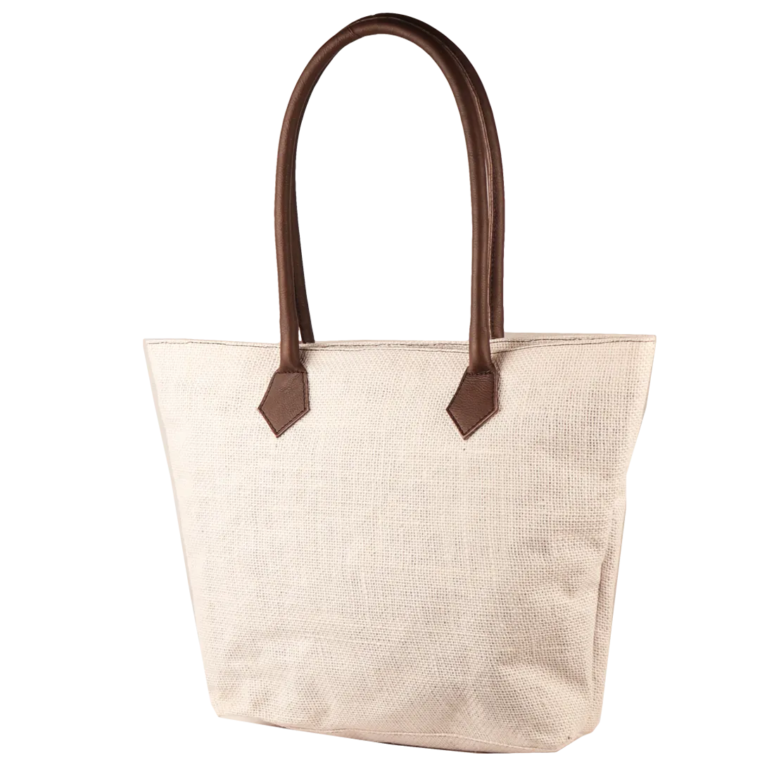 Jute Bag with Leather Handles - White