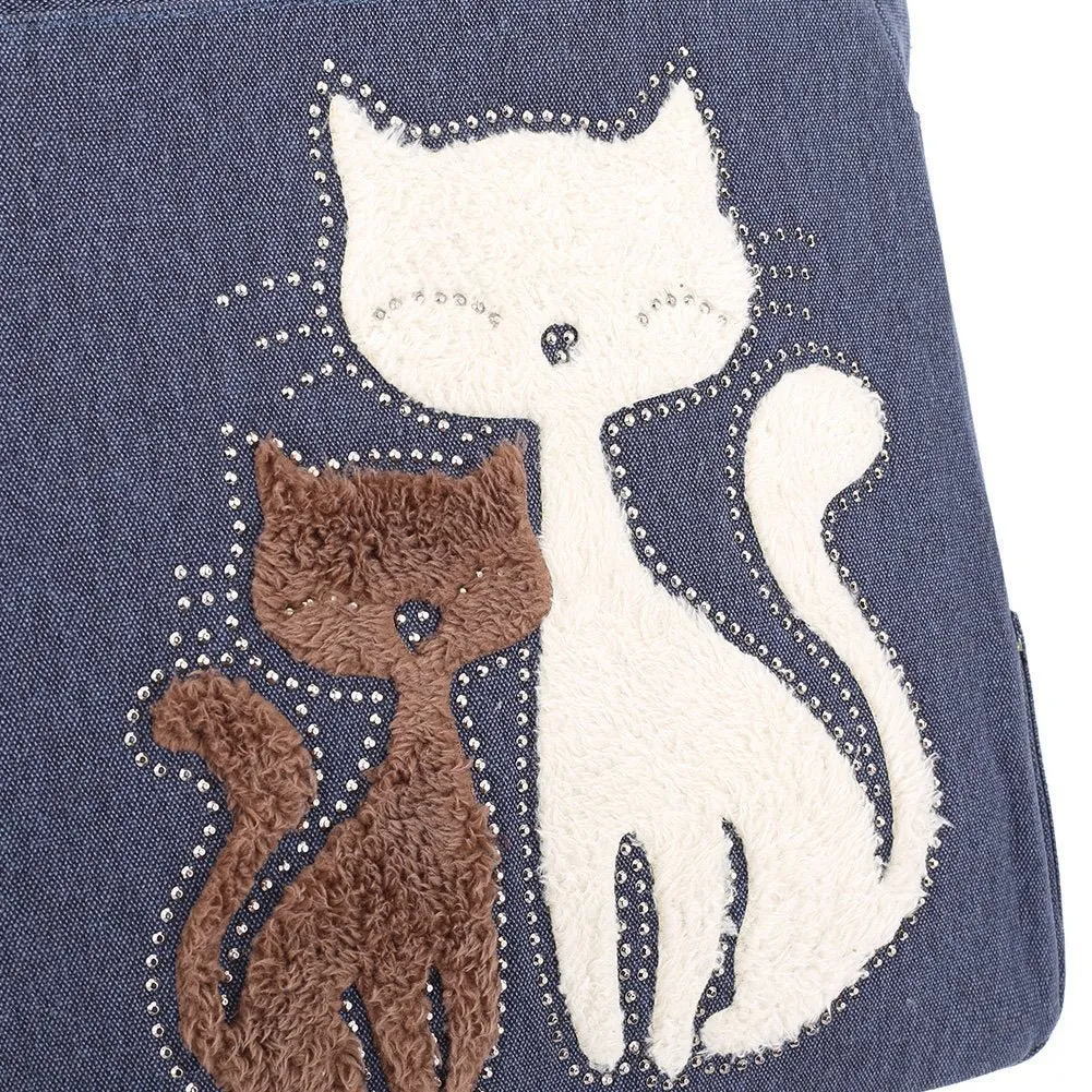 KAUKKO Cute Cat Totes Women Canvas Handbags ( Blue )