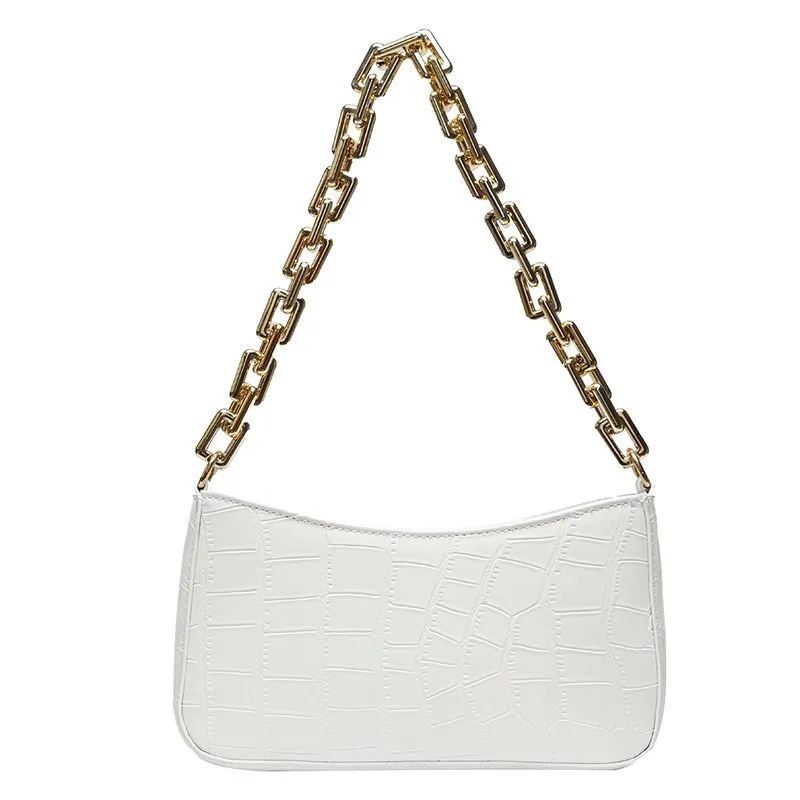 Leather Croc Baguette Chain Bag