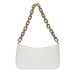 Leather Croc Baguette Chain Bag